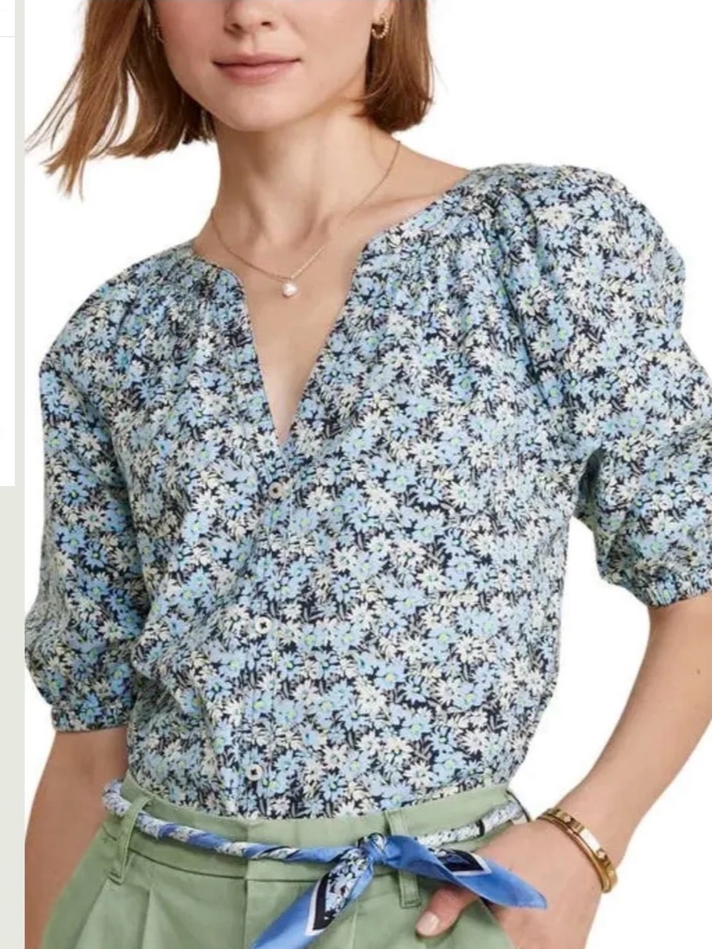 Vineyard Vines 100% cotton calico Floral Puff-Sleeve Blouse. Sz L. Cottagecore